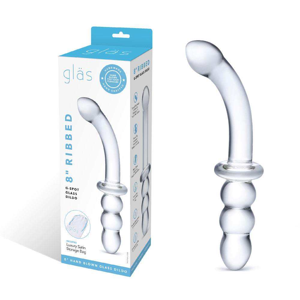 8" Ribbed G-Spot Glass Dildo | 4890808219232 | Discreet Personal Wellness