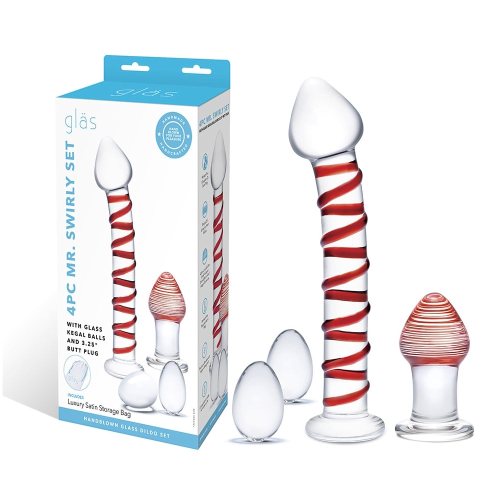 4Pc Mr. Swirly Set With Glass Kegal Balls And 3.25" Butt Plug | 4890808250457 | Discreet Personal Wellness