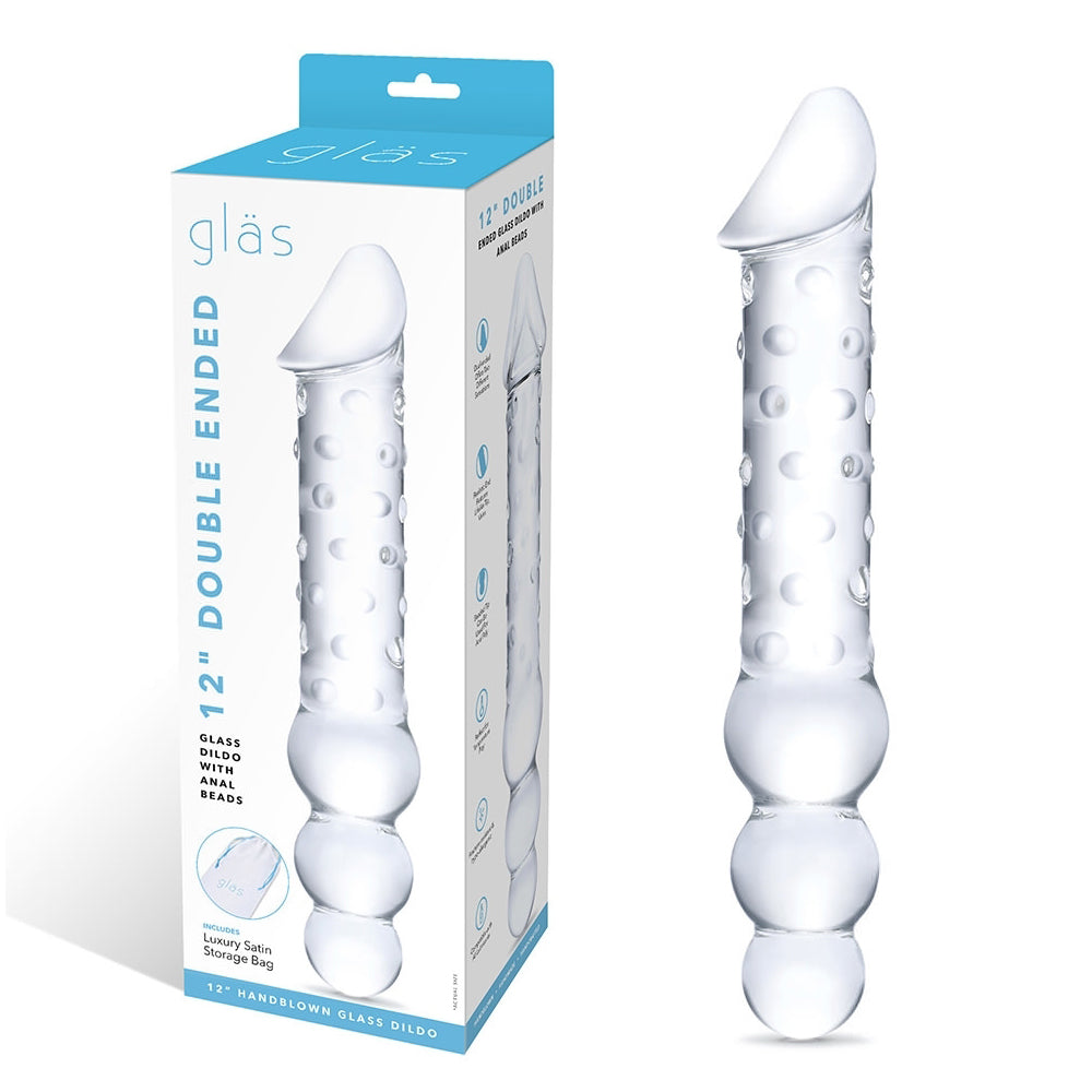 Glas 12'' Double Ended Glass Dildo With Anal Beads | 4890808250488 | Discreet Personal Wellness
