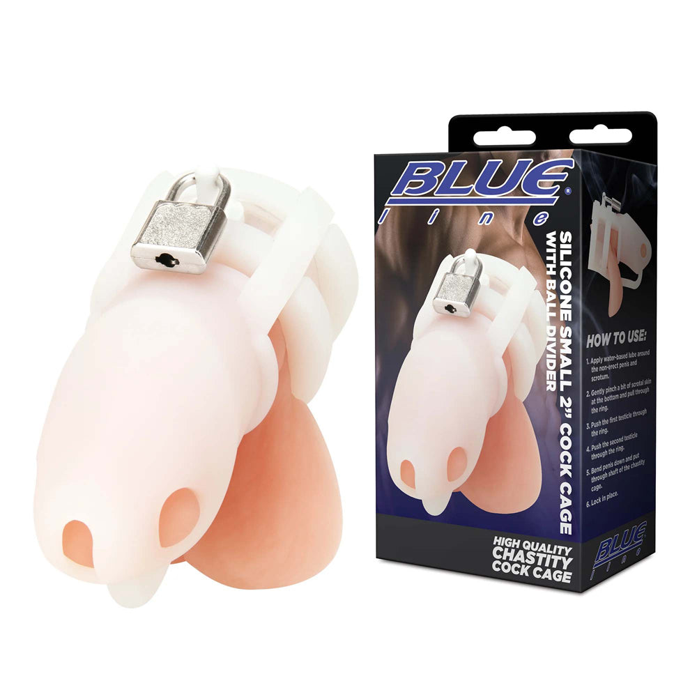 Silicone Small 2" Penis Cage With Ball Divider White | 4890808283462 | Discreet Personal Wellness