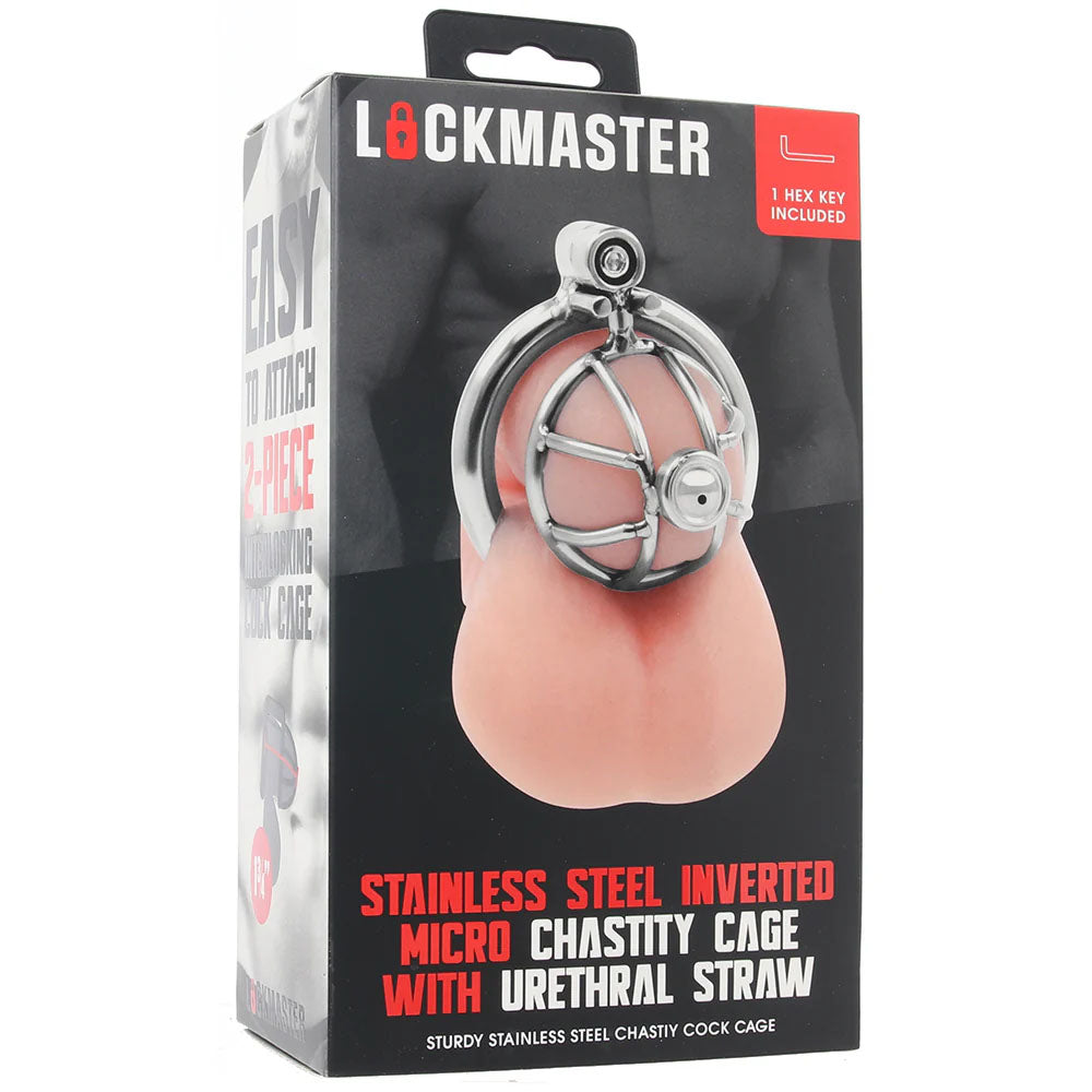 Lockmaster Stainless Steel Inverted Micro Chastity Cage With Urethral Straw | 4890808285350 | Discreet Personal Wellness