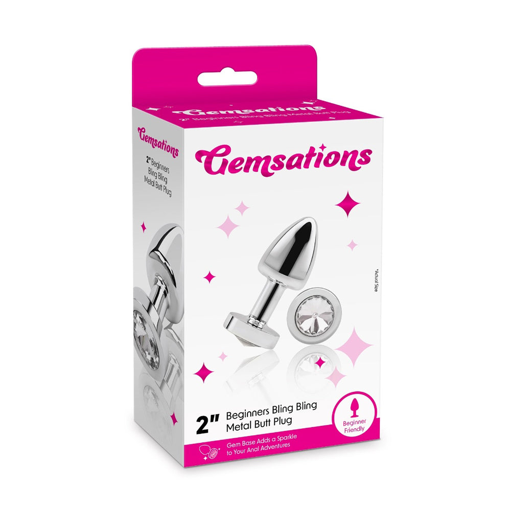 Gemsations 2" Beginners Bling Bling Metal Butt Plug Silver | 4890808285374 | Discreet Personal Wellness