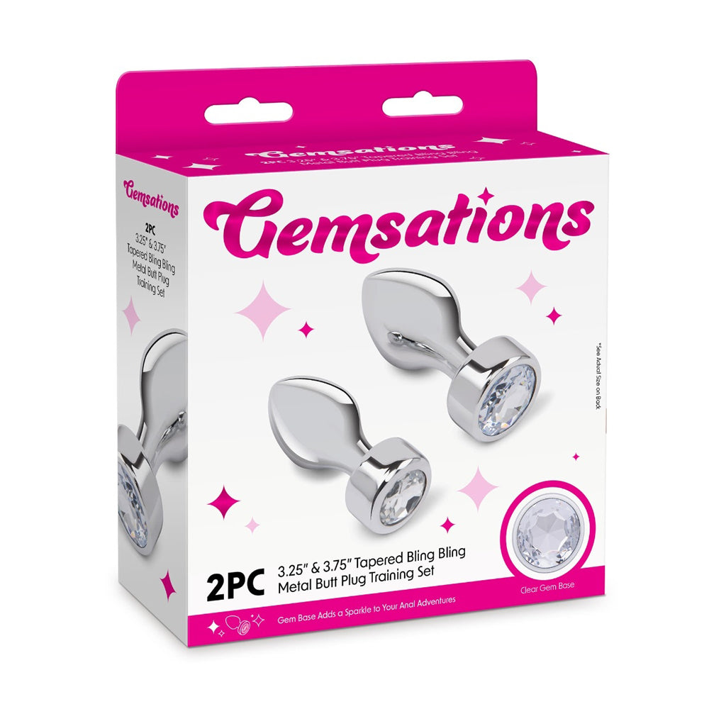 Gemsations 2Pc Tapered Bling Bling Metal Butt Plug Training Set Silver | 4890808285404 | Discreet Personal Wellness