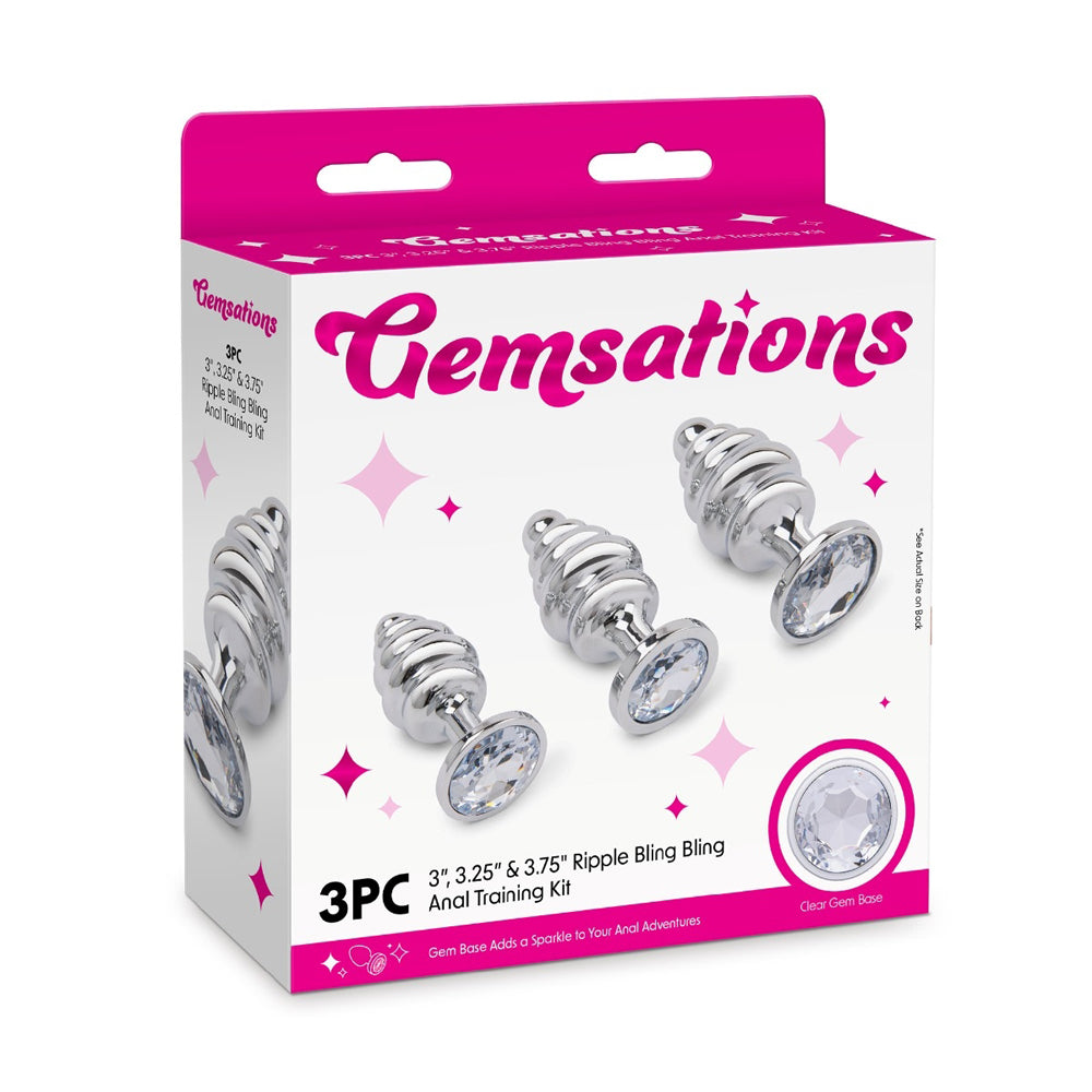 Gemsations 3Pc Ripple Bling Bling Anal Training Kit Silver | 4890808285411 | Discreet Personal Wellness