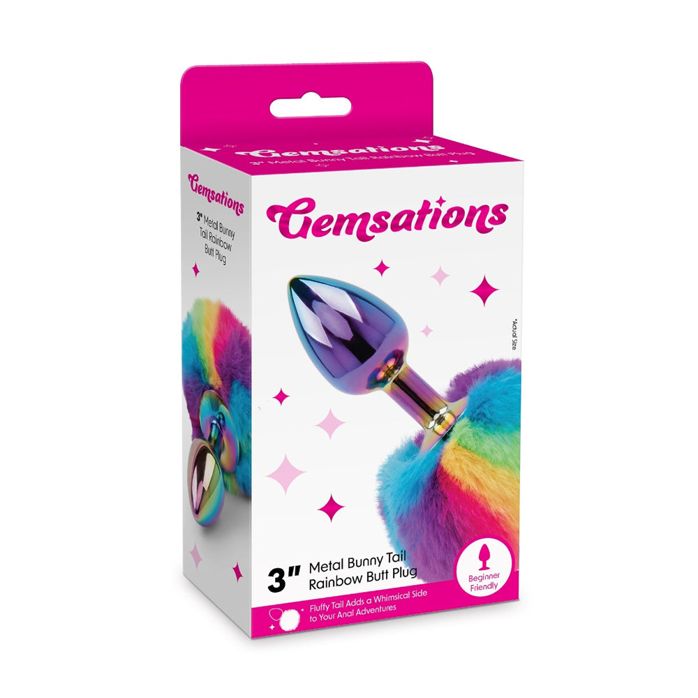 Gemsations 2.95" Metal Bunny Tail Butt Plug Rainbow | 4890808285459 | Discreet Personal Wellness