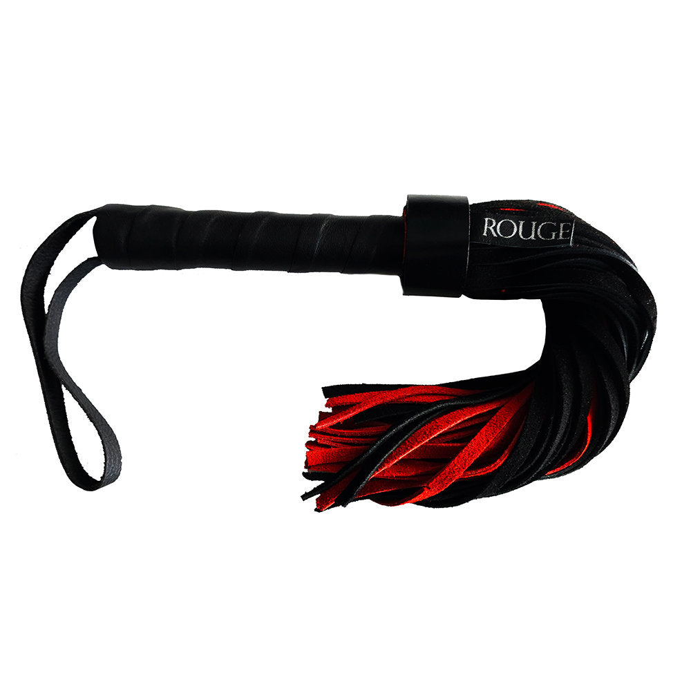 Leather Handle Short Suede Flogger Black/Red | 5056400305004 | Discreet Personal Wellness