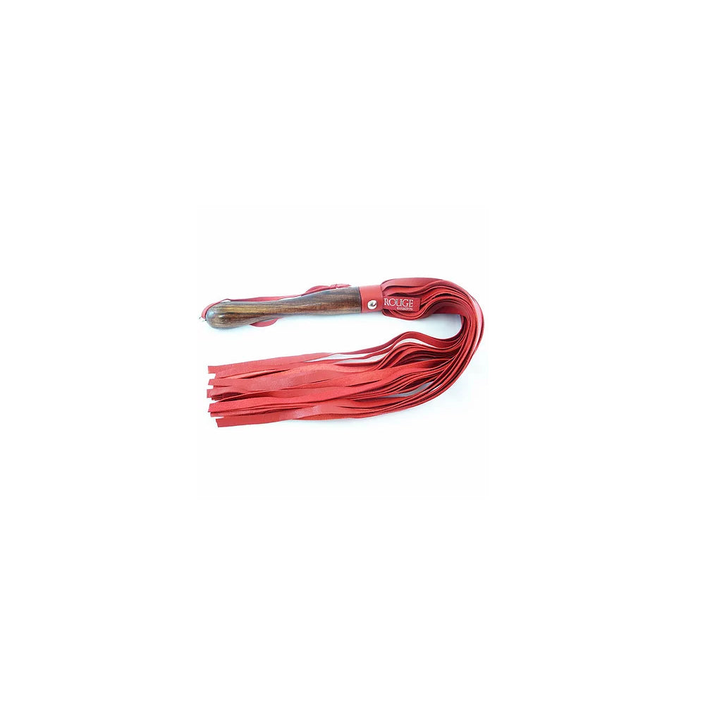 Wooden Handle Leather Flogger Red | 5060363861354 | Discreet Personal Wellness