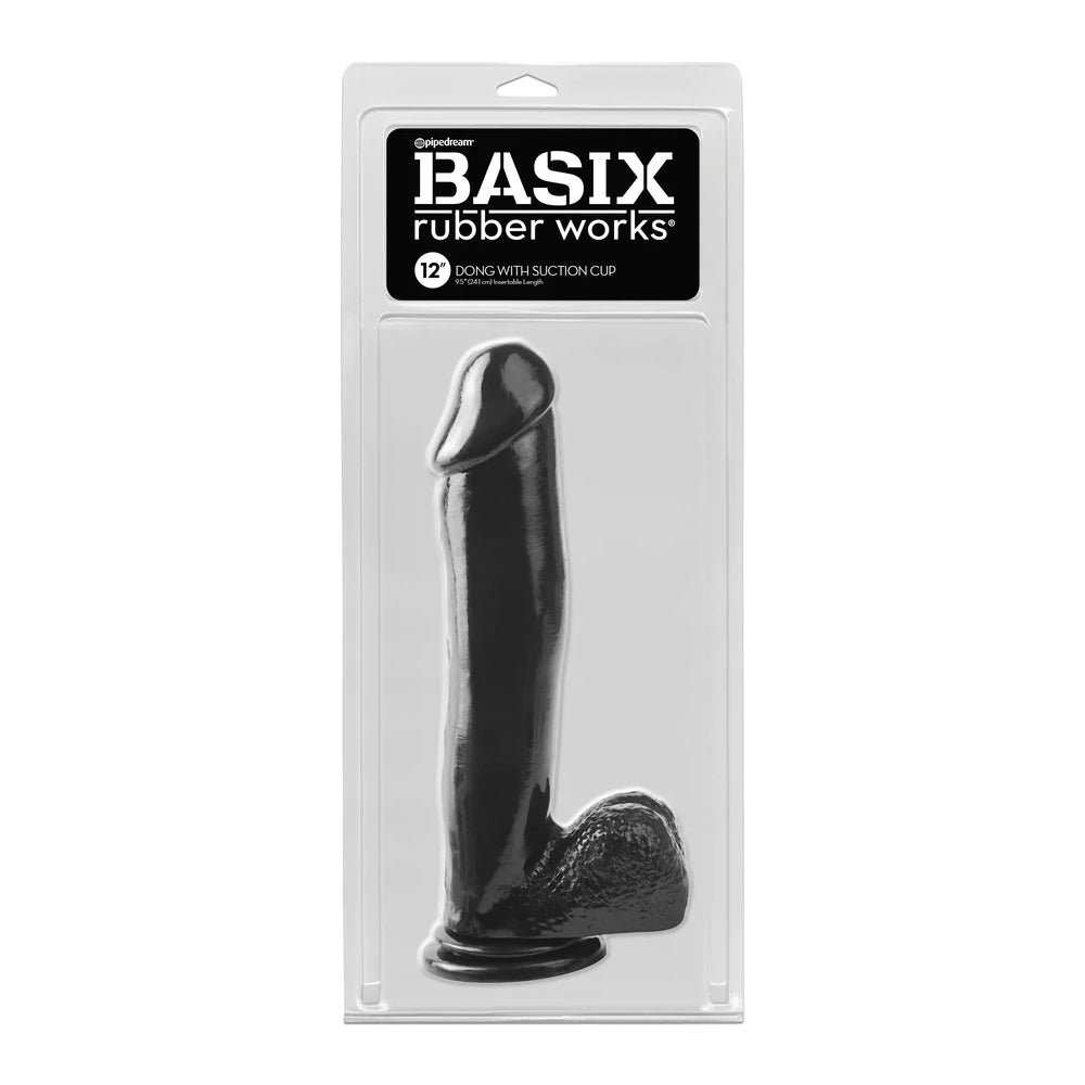 Basix Rubber Works 12" Penis with Suction Cup Black | 603912293692 | Discreet Personal Wellness
