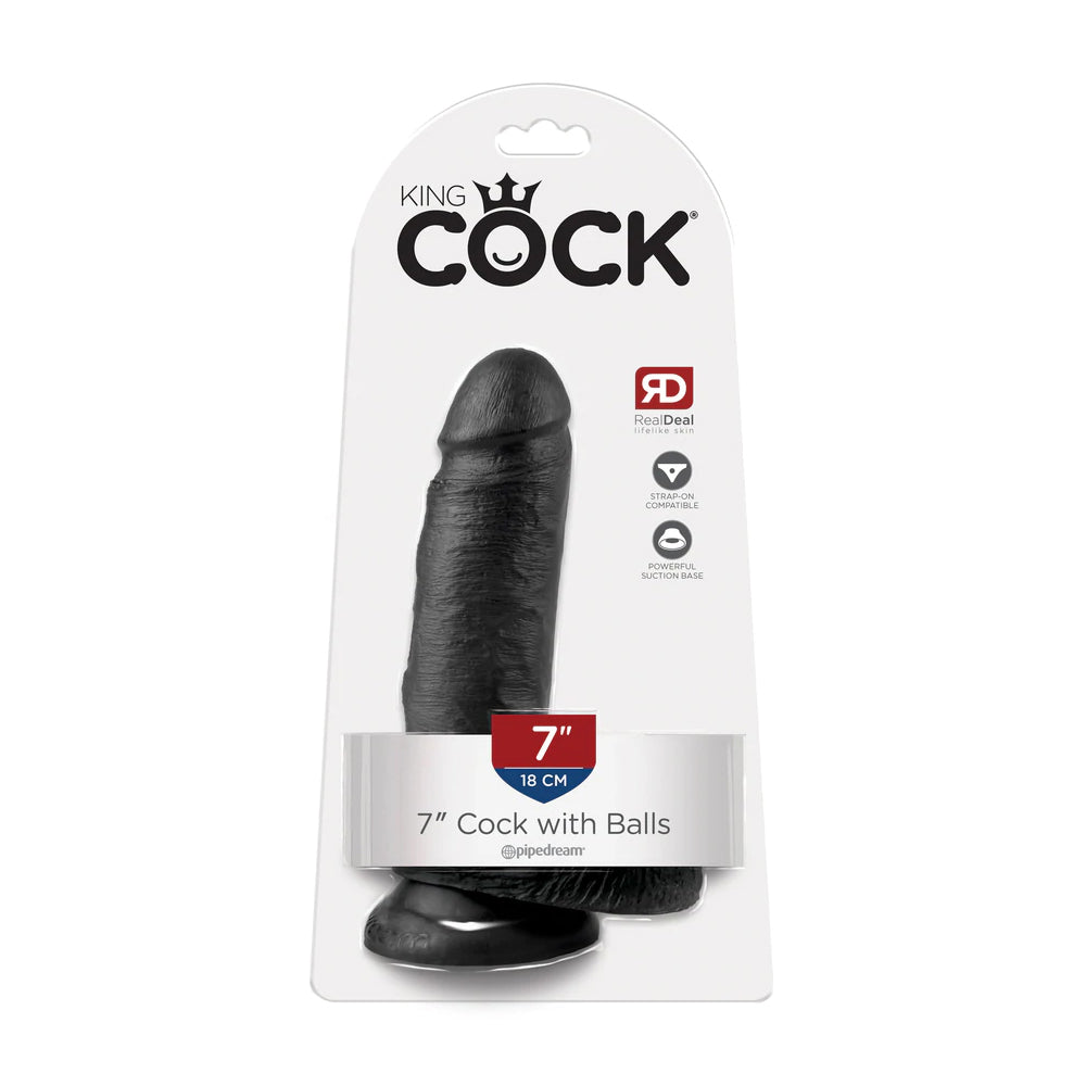 King Penis 7" Penis with Balls Black | 603912350210 | Discreet Personal Wellness