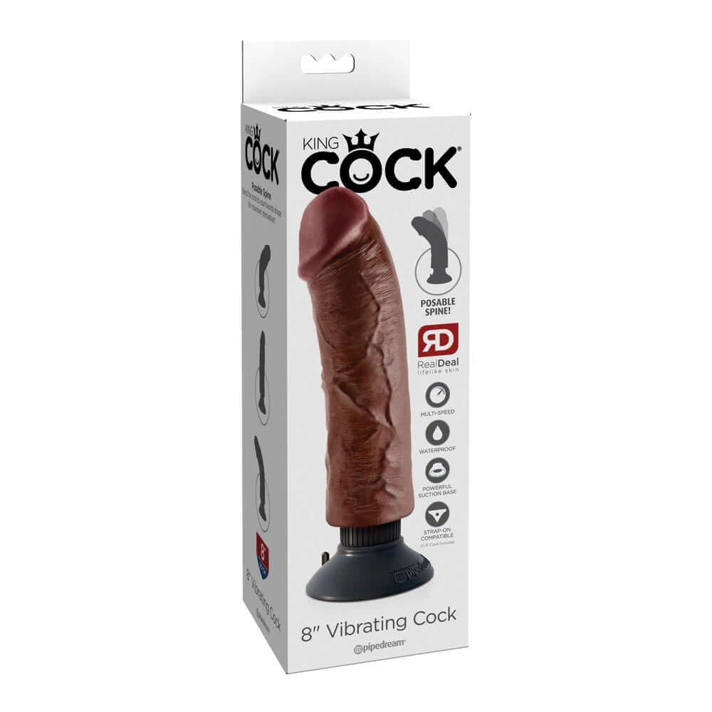 King Penis 8" Vibrating Penis Brown | 603912737738 | Discreet Personal Wellness