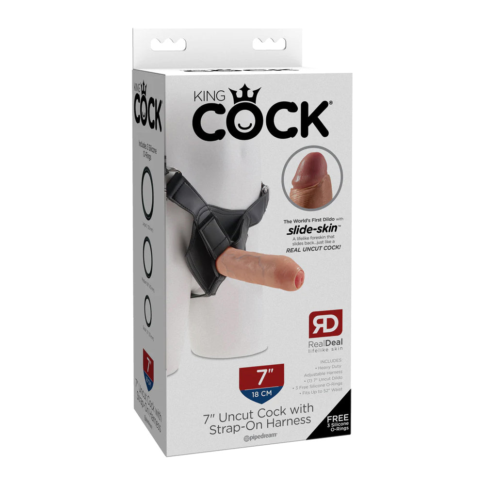 King Penis Strap-On Harness W/ 7" Uncut Penis | 603912750928 | Discreet Personal Wellness