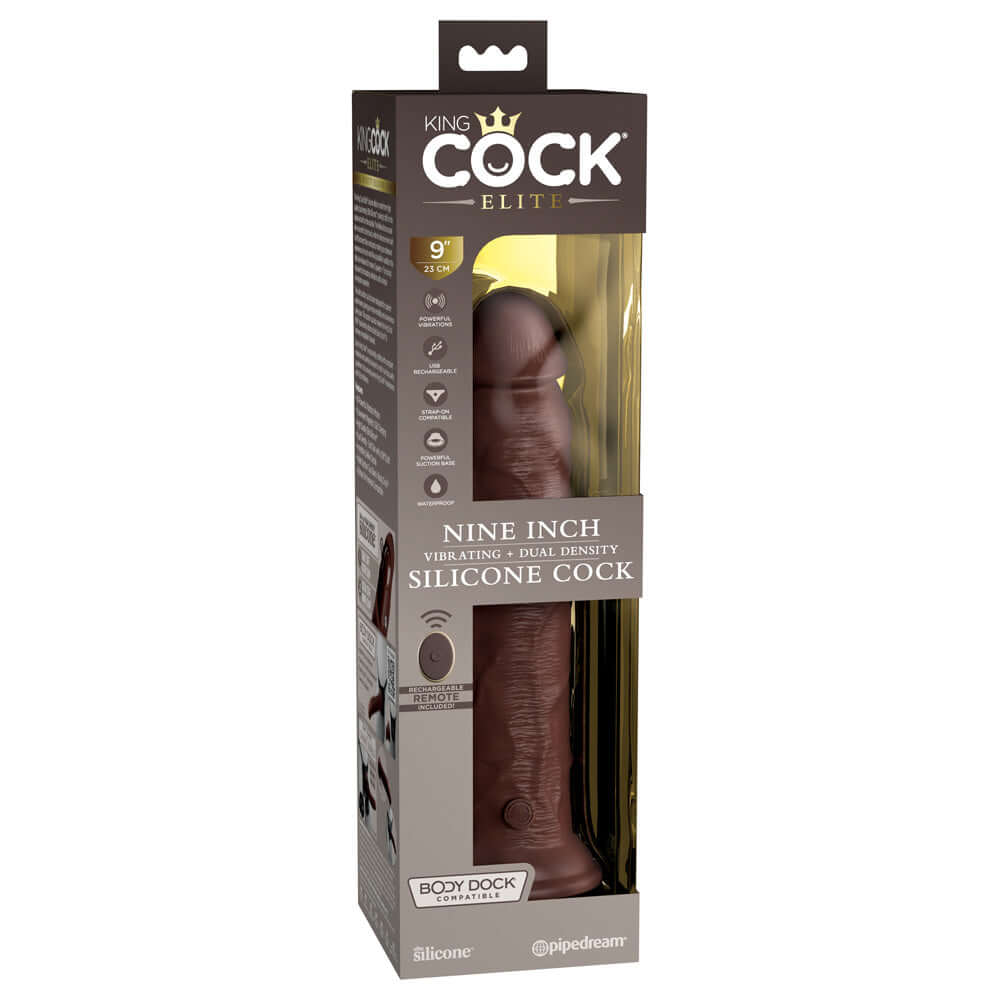 King Penis Elite 9" Dual Density Vibe Silicone Penis Brown | 603912769456 | Discreet Personal Wellness
