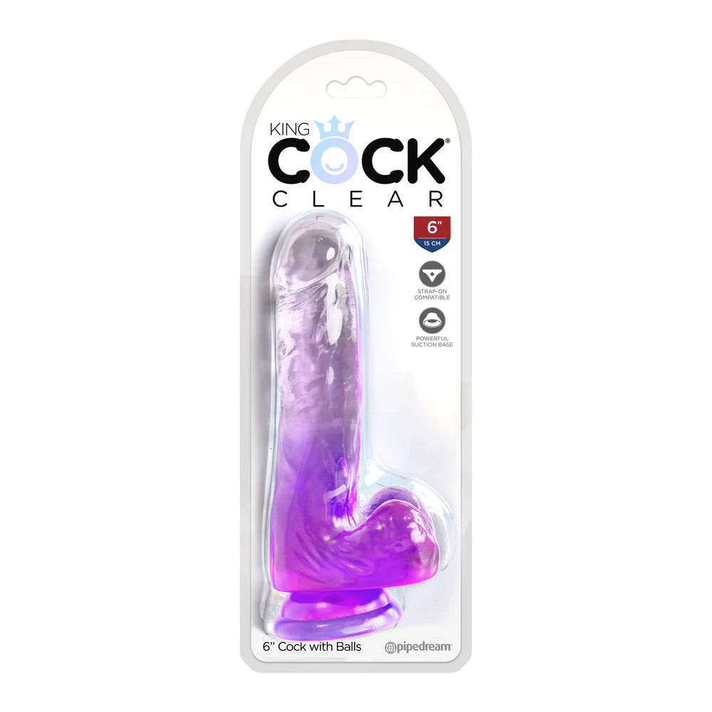 King Penis Clear 6" With Balls Purple | 603912774962 | Discreet Personal Wellness