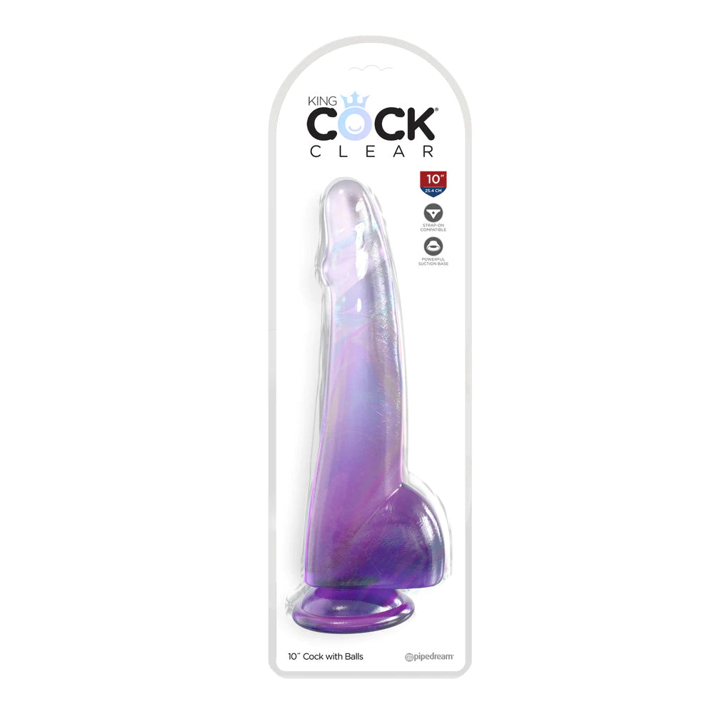 King Penis Clear 10" With Balls Purple | 603912775044 | Discreet Personal Wellness