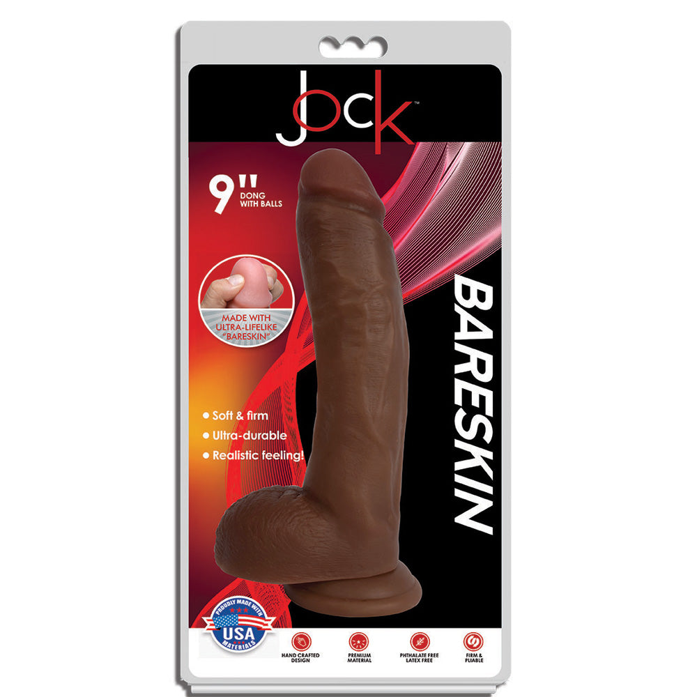 Jock 9" Bareskin Penis With Balls Latte | 653078941272 | Discreet Personal Wellness