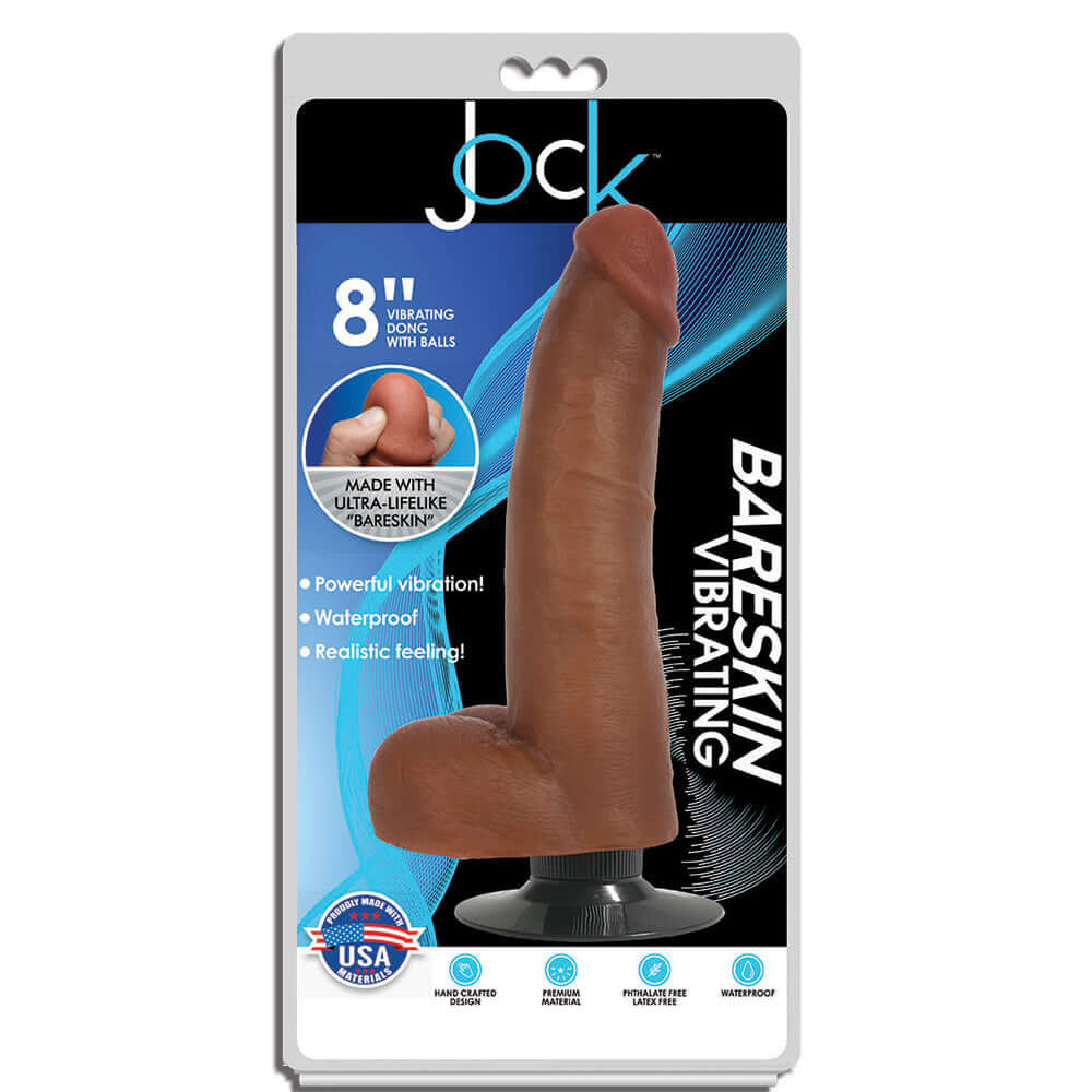 Jock 8" Bareskin Vibrating Penis With Balls Latte | 653078941456 | Discreet Personal Wellness