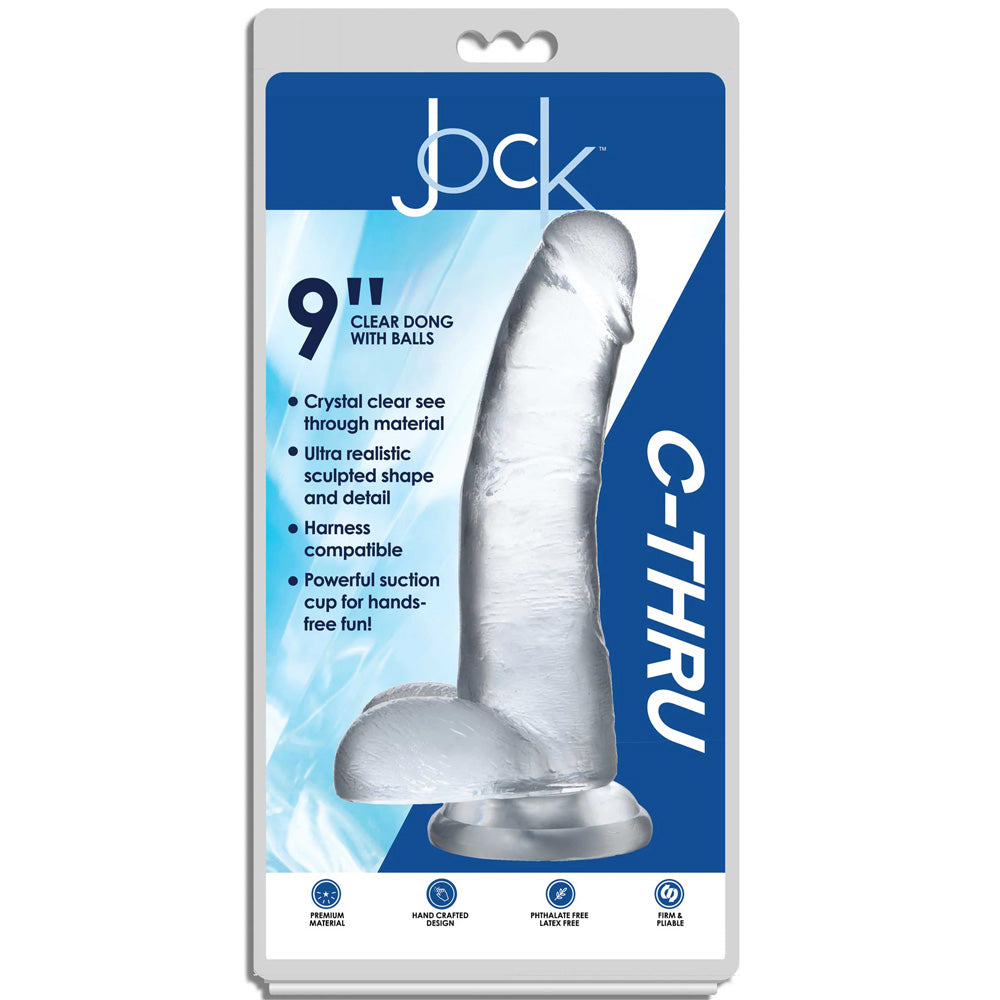 Jock C-Thru 9" Clear Tpe Dildo With Balls | 653078941678 | Discreet Personal Wellness