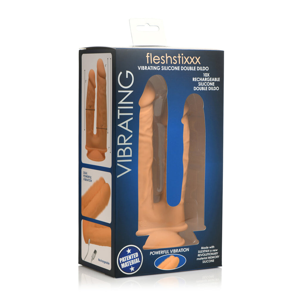 Fleshstixxx Vibrating Silicone Double Dildo Tan | 653078942668 | Discreet Personal Wellness