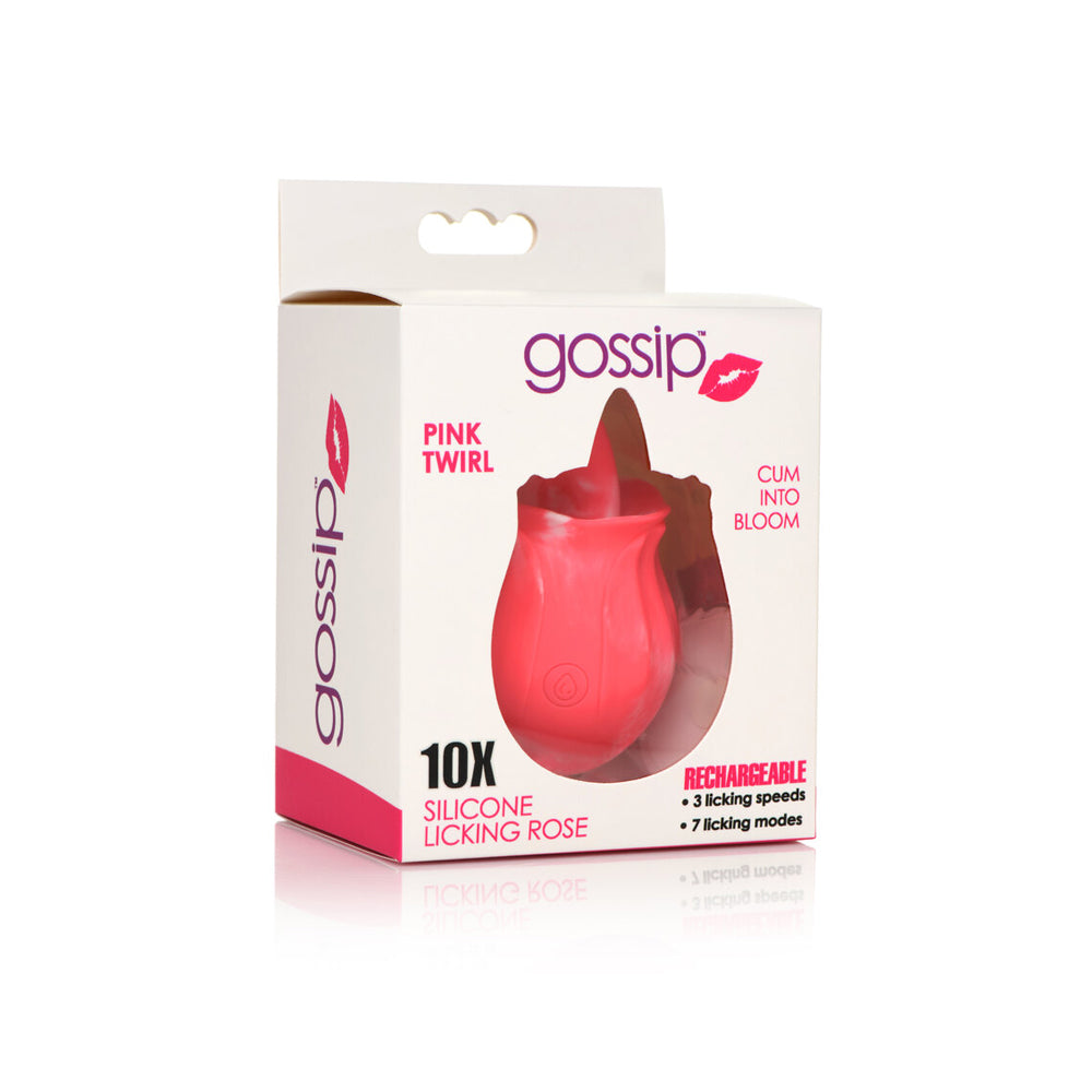 Gossip Licking Rose 10 Function Rechargeable Silicone Pink Twirl | 653078943306 | Discreet Personal Wellness