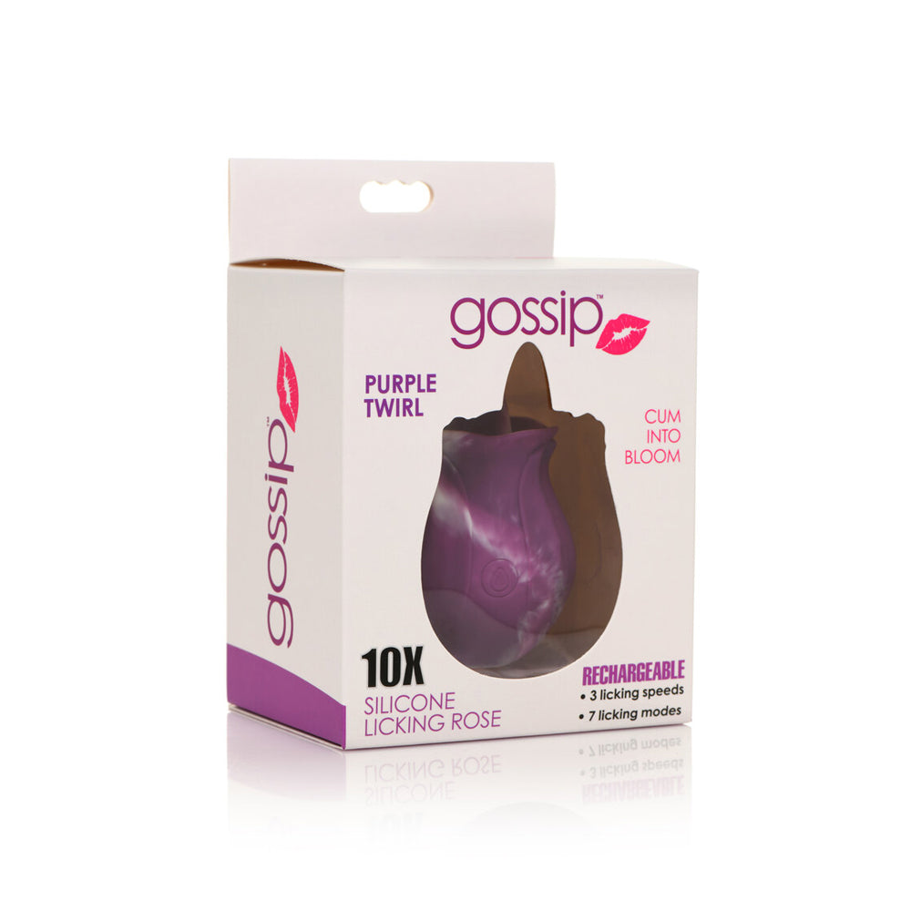 Gossip Licking Rose 10 Function Rechargeable Silicone Purple Twirl | 653078943313 | Discreet Personal Wellness