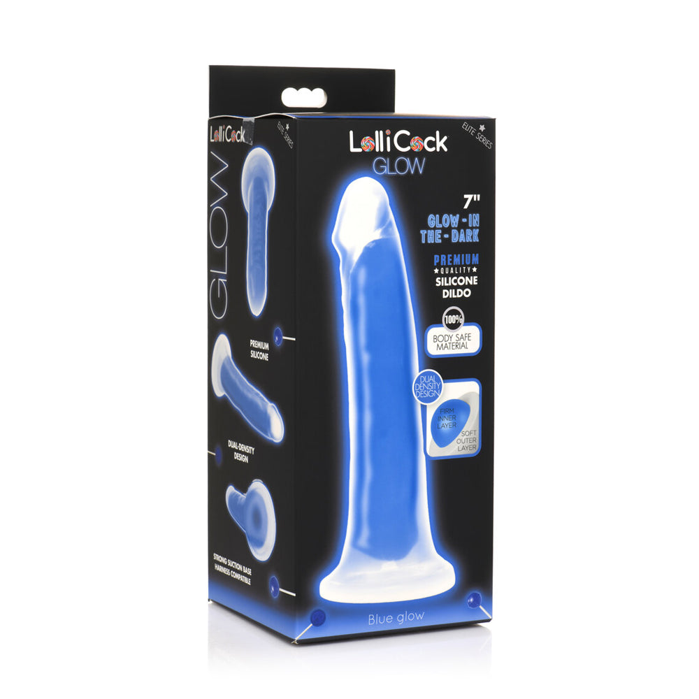 LolliPenis 7'' Glow-In-The-Dark Silicone Dildo Blue | 653078943450 | Discreet Personal Wellness