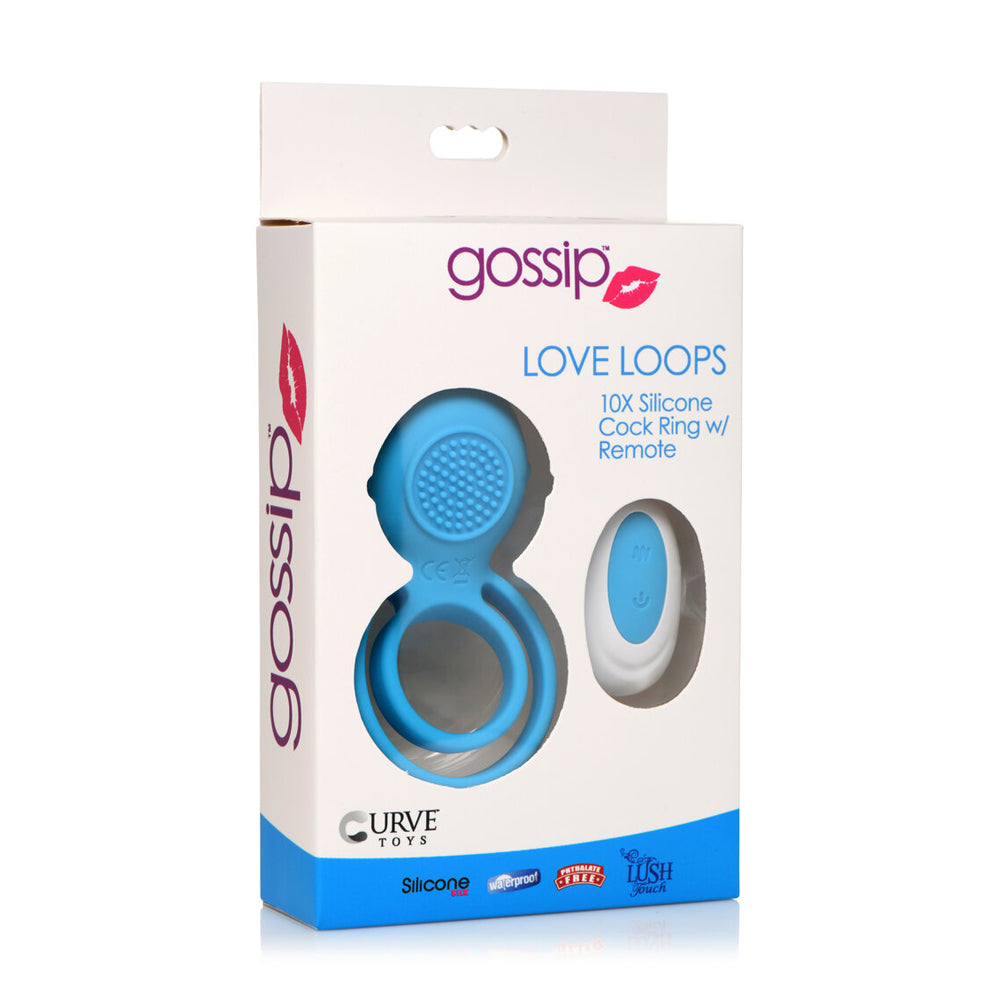 Gossip Love Loops 10X Silicone Penis Ring W/ Remote Azure | 653078943603 | Discreet Personal Wellness