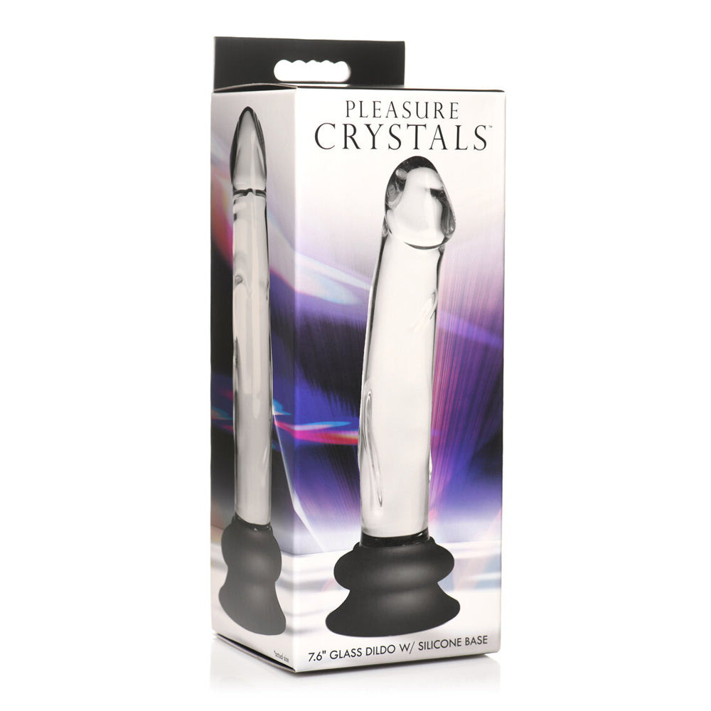 Pleasure Crystals 7.6" Glass Dildo With Silicone Base Clear | 653078943948 | Discreet Personal Wellness