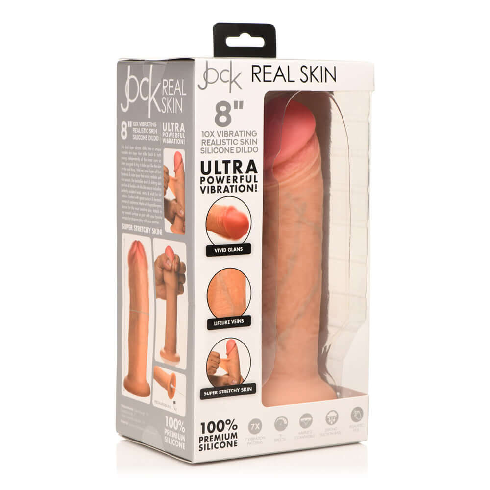Jock 8" Vibrating Realistic Skin Silicone Dildo Light | 653078944174 | Discreet Personal Wellness