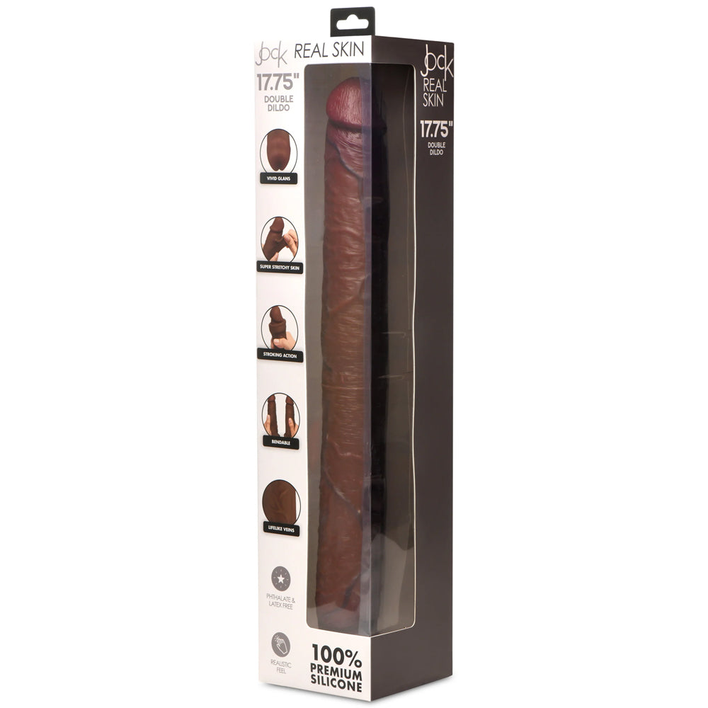 Jock Real Skin 17.75" Double Dildo Dark | 653078944822 | Discreet Personal Wellness