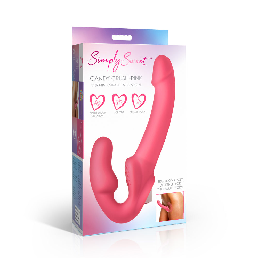 Simply Sweet Candy Crush Pink Vibrating Strapless Strap-On | 653078944891 | Discreet Personal Wellness