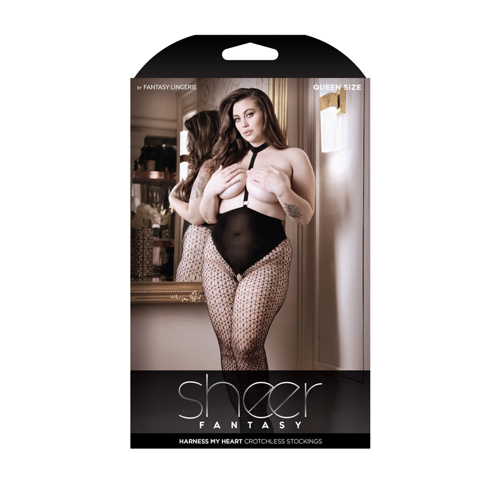 Harness My Heart Crotchless Stockings Queen Size | 657447304279 | Discreet Personal Wellness