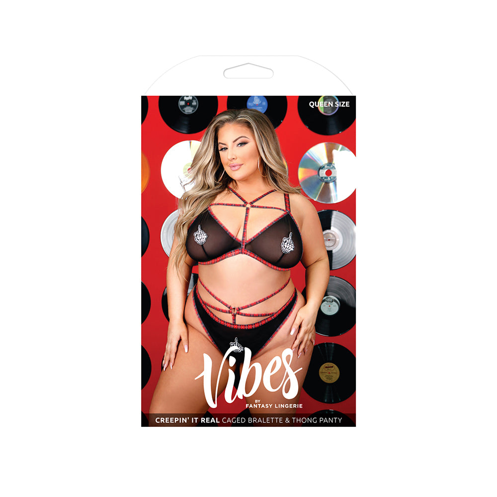 Creepin' It Real Caged Bralette & Thong Panty Queen Size | 657447306198 | Discreet Personal Wellness