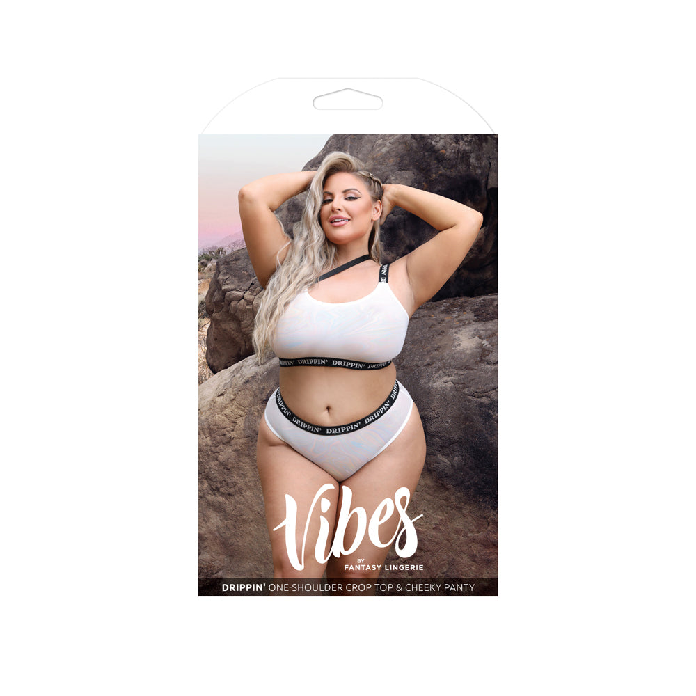 Drippin' One-Shoulder Crop Top & Cheeky Panty Queen Size | 657447310980 | Discreet Personal Wellness