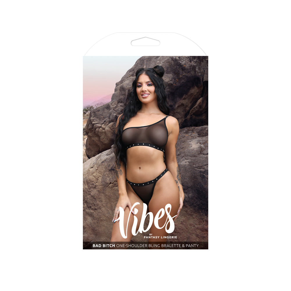 Bad Bitch One-Shoulder Bling Bralette & Panty L/Xl | 657447311017 | Discreet Personal Wellness