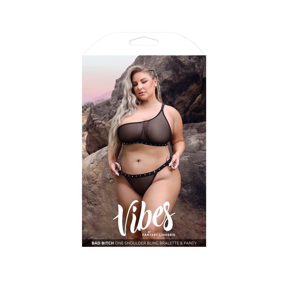 Bad Bitch One-Shoulder Bling Bralette & Panty Queen Size | 657447311048 | Discreet Personal Wellness
