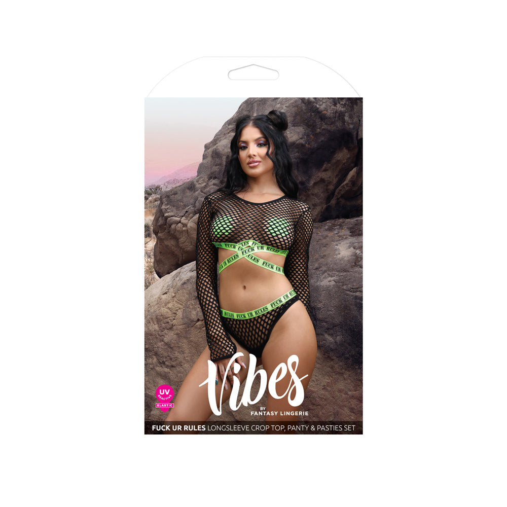 fun Ur Rules Long Sleeve Crop Top, Panty & Pasties M/L | 657447311109 | Discreet Personal Wellness
