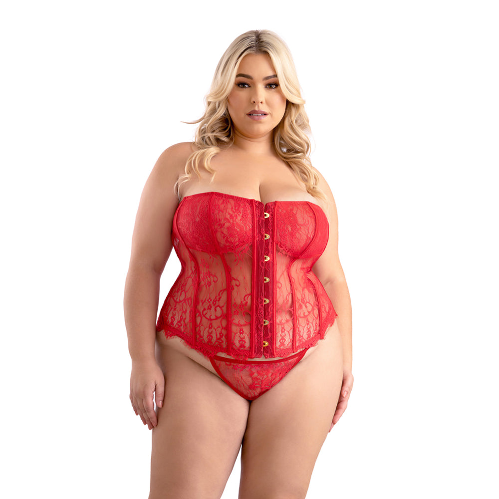 Busk Front Lace Corset & G-String Queen Size | 657447321283 | Discreet Personal Wellness