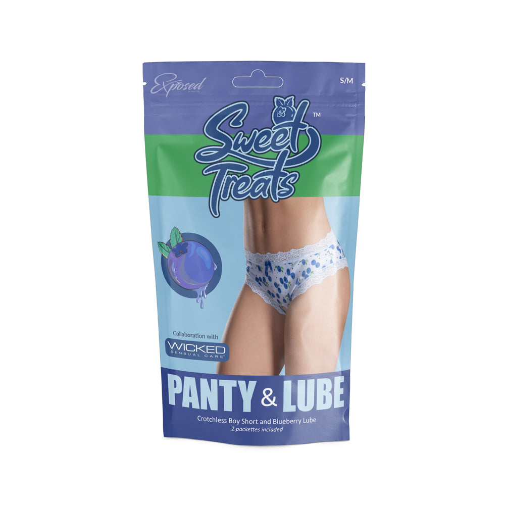Sweet Treats Crotchless Boy Short W/ Lube Blueberry 2Xl | 671241123515 | Discreet Personal Wellness