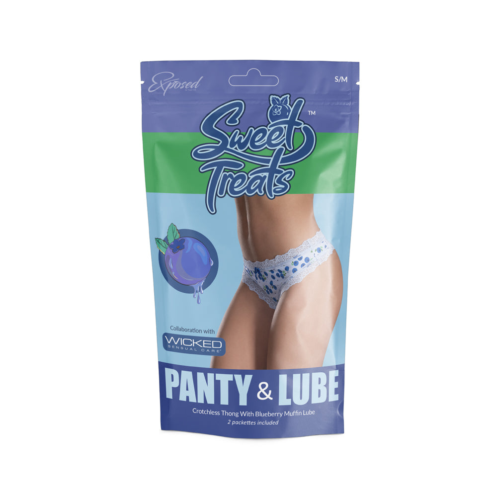 Sweet Treats Crotchless Thong W/ Lube Blueberry 2Xl | 671241123607 | Discreet Personal Wellness