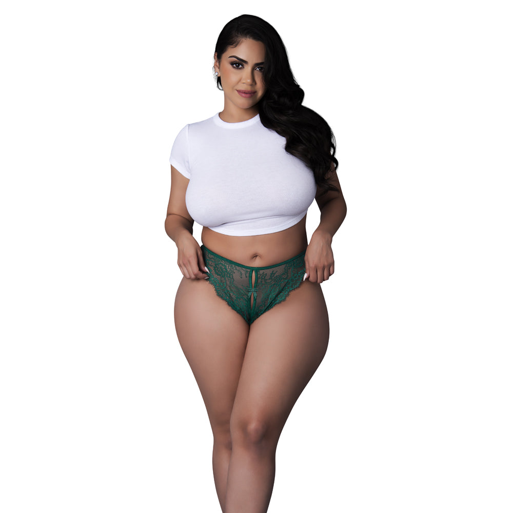 Evermore Split Crotch Panty Emerald Queen Size | 671241125687 | Discreet Personal Wellness