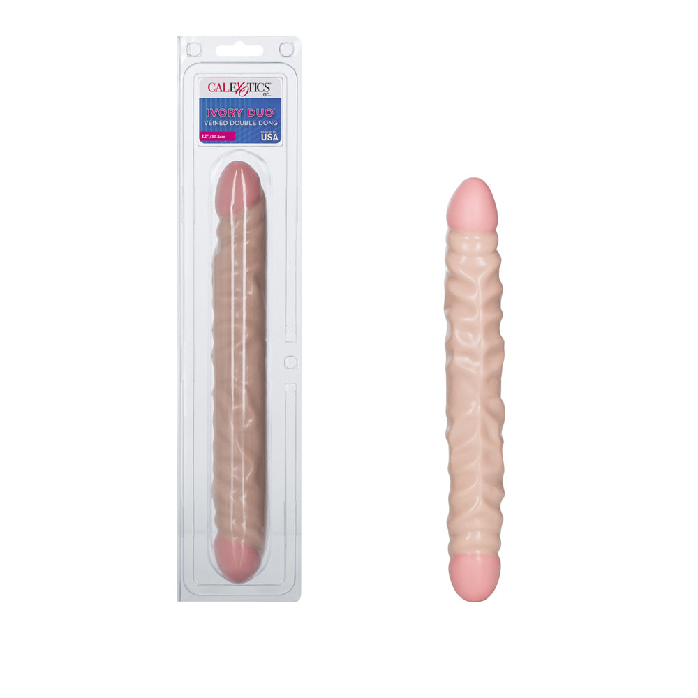 Veined Double Penis 12" Ivory | 716770017291 | Discreet Personal Wellness