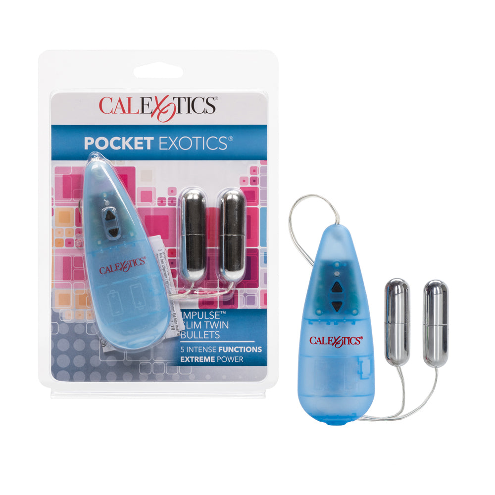 Pocket Exotics Impulse Slim Twin Bullets Silver | 716770028822 | Discreet Personal Wellness