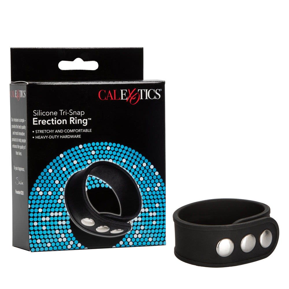 Silicone Tri-Snap Erection Ring Black | 716770087393 | Discreet Personal Wellness