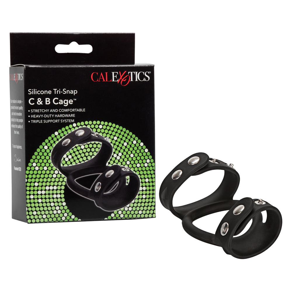Silicone Tri-Snap C & B Cage Black | 716770087430 | Discreet Personal Wellness
