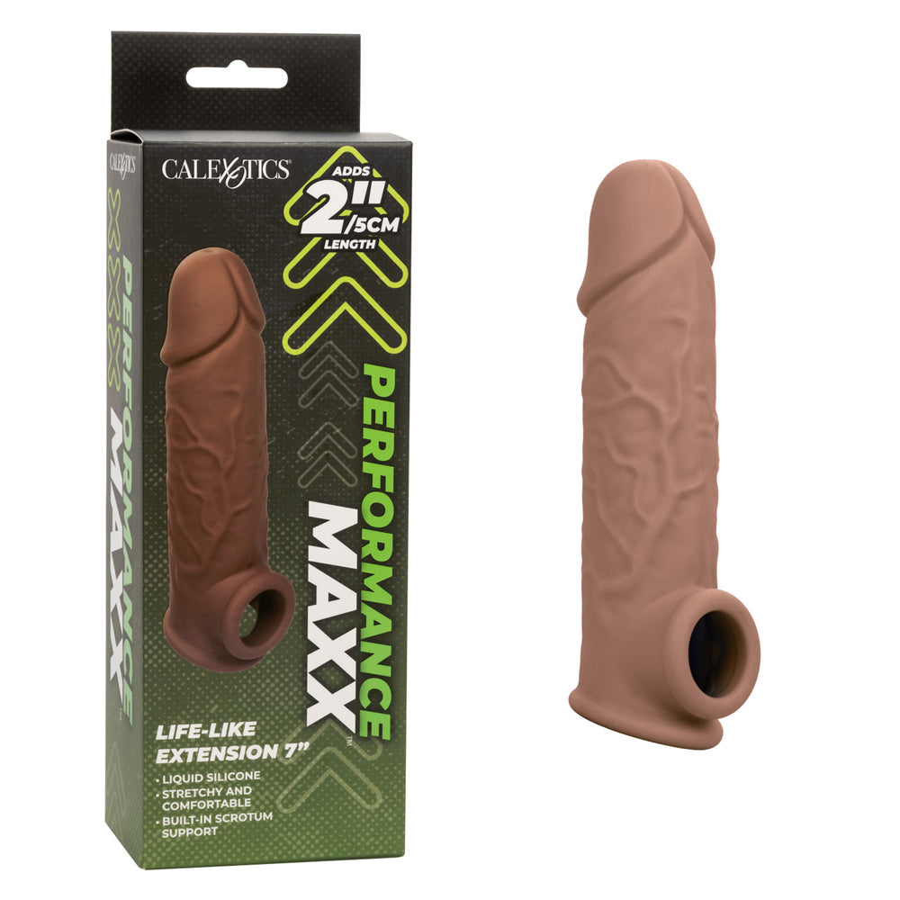 Performance Maxx Life-Like Extension 7" Brown | 716770101921 | Discreet Personal Wellness