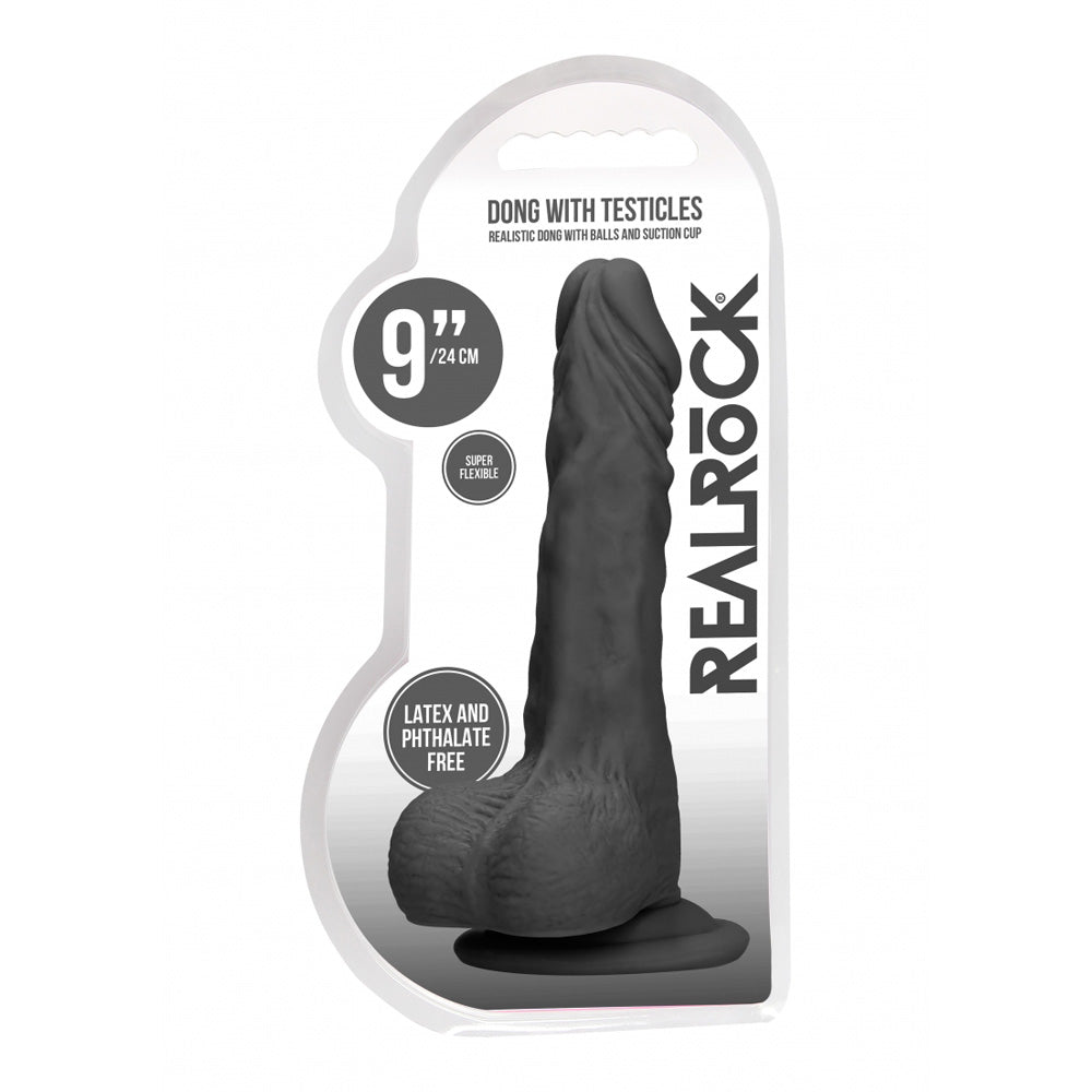 Realrock Penis With Testicles 9" Black | 7423522547571 | Discreet Personal Wellness