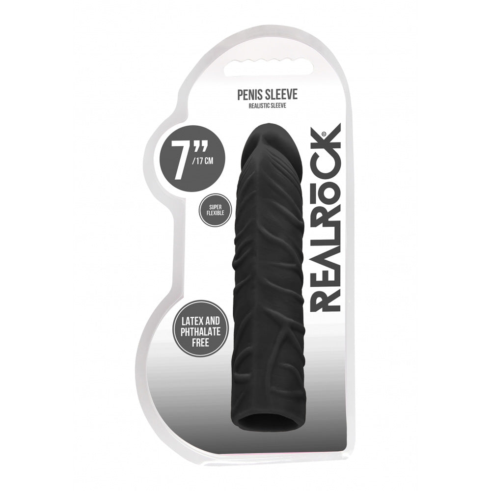 Realrock Penis Sleeve 7" Black | 7423522550519 | Discreet Personal Wellness