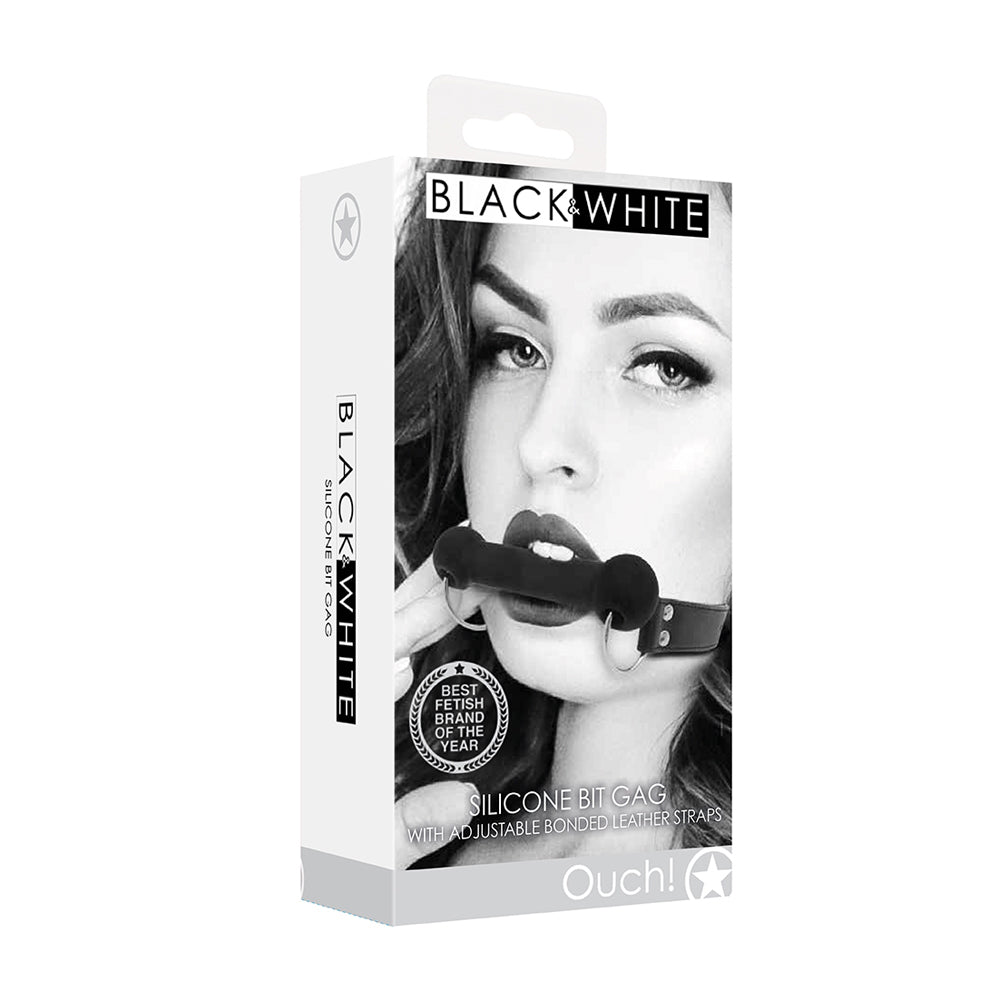 Ouch! Black & White Silicone Bit Gag With Adjustable Bonded Leather Straps | 7423522575581 | Discreet Personal Wellness