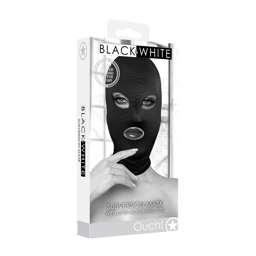 Ouch! Black & White Subversion Mask With Open Mouth And Eye | 7423522576595 | Discreet Personal Wellness