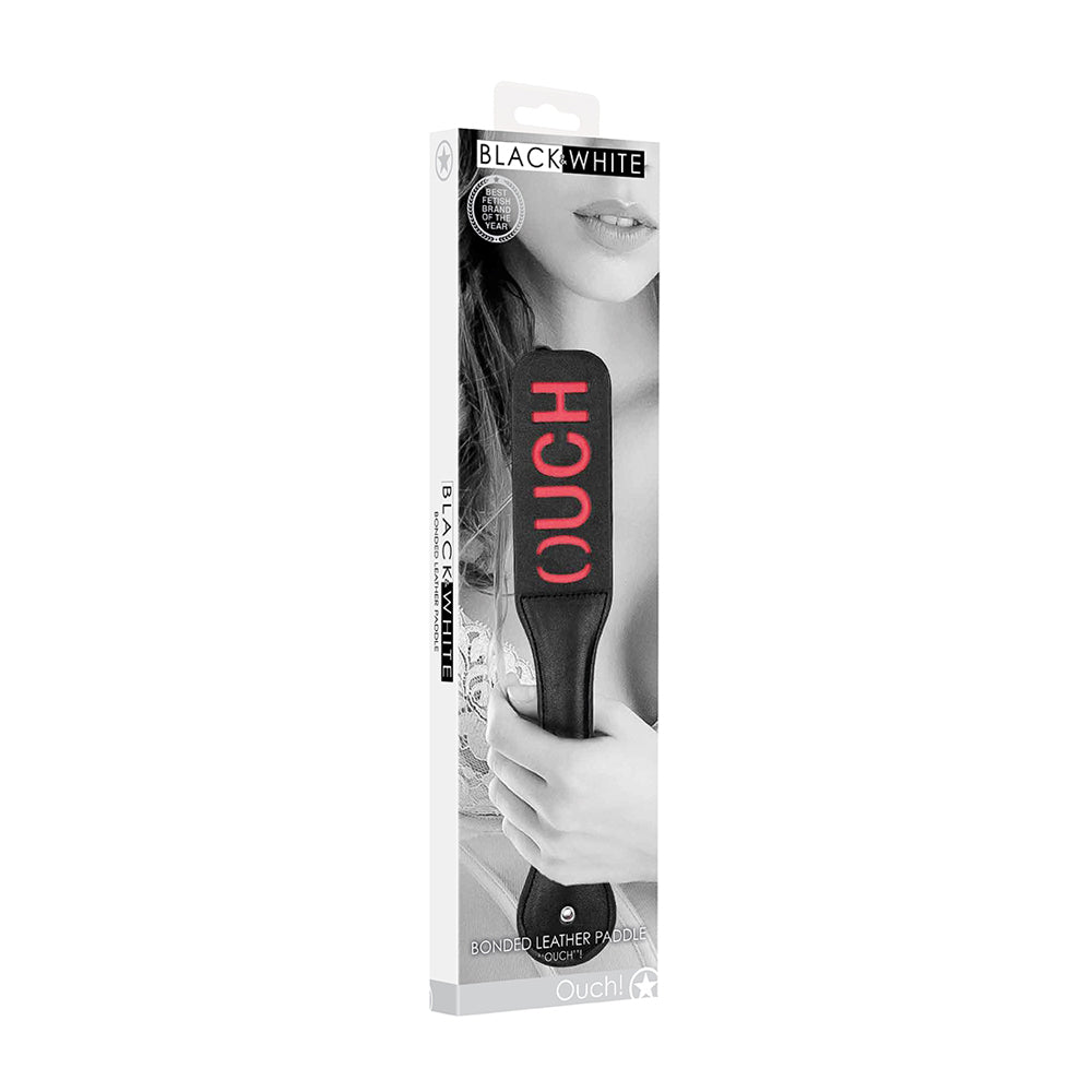 Ouch! Black & White Bonded Leather Paddle Ouch | 7423522577554 | Discreet Personal Wellness
